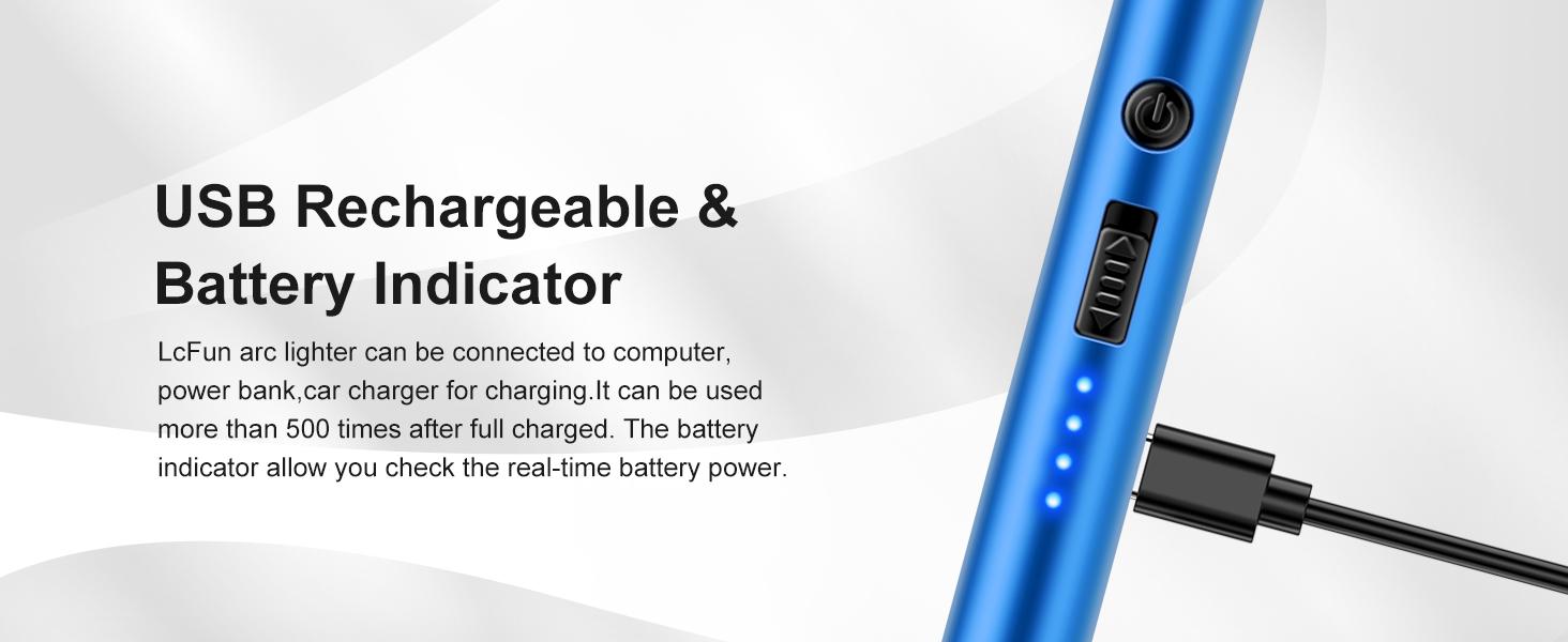 USB Rechargeable Electric Ignition Rod Wind Resistant Arc Shaped with LED Display for Barbecues Camping Fireplaces Random Color