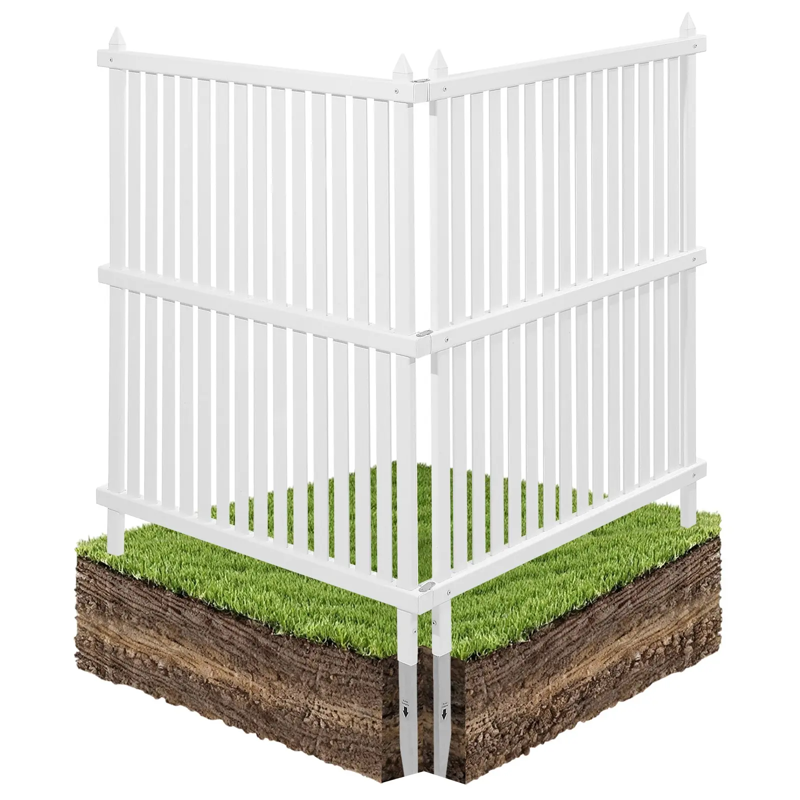 VEVOR 2-Panel Outdoor Privacy Fence, 36x45in Strip Vinyl Screen with 19.7in Ground Stakes & Assembly Guide, Water-Resistant Backyard Enclosure for A/C Units & Trash Cans, Easy Installation, Flexible Layout, White
