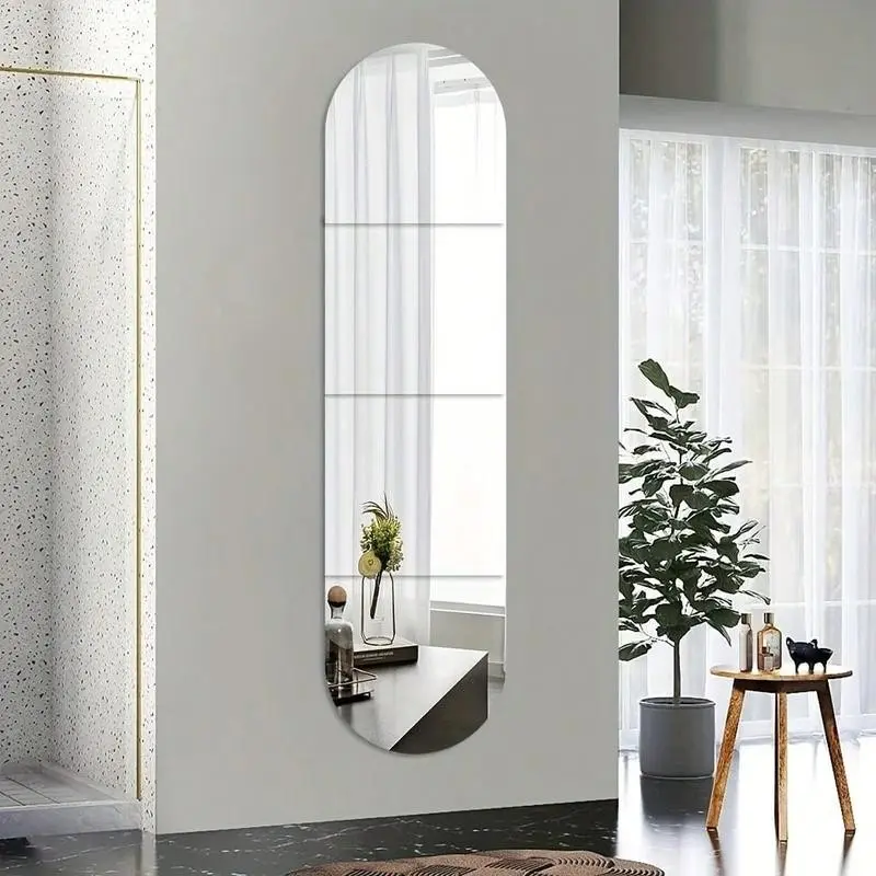 4-Piece Bathroom HD Scratch-Resistant Durable Acrylic Full-Length Mirror Set, Self-Adhesive Shatterproof Wall-Mounted Mirror, 47.24 Inches