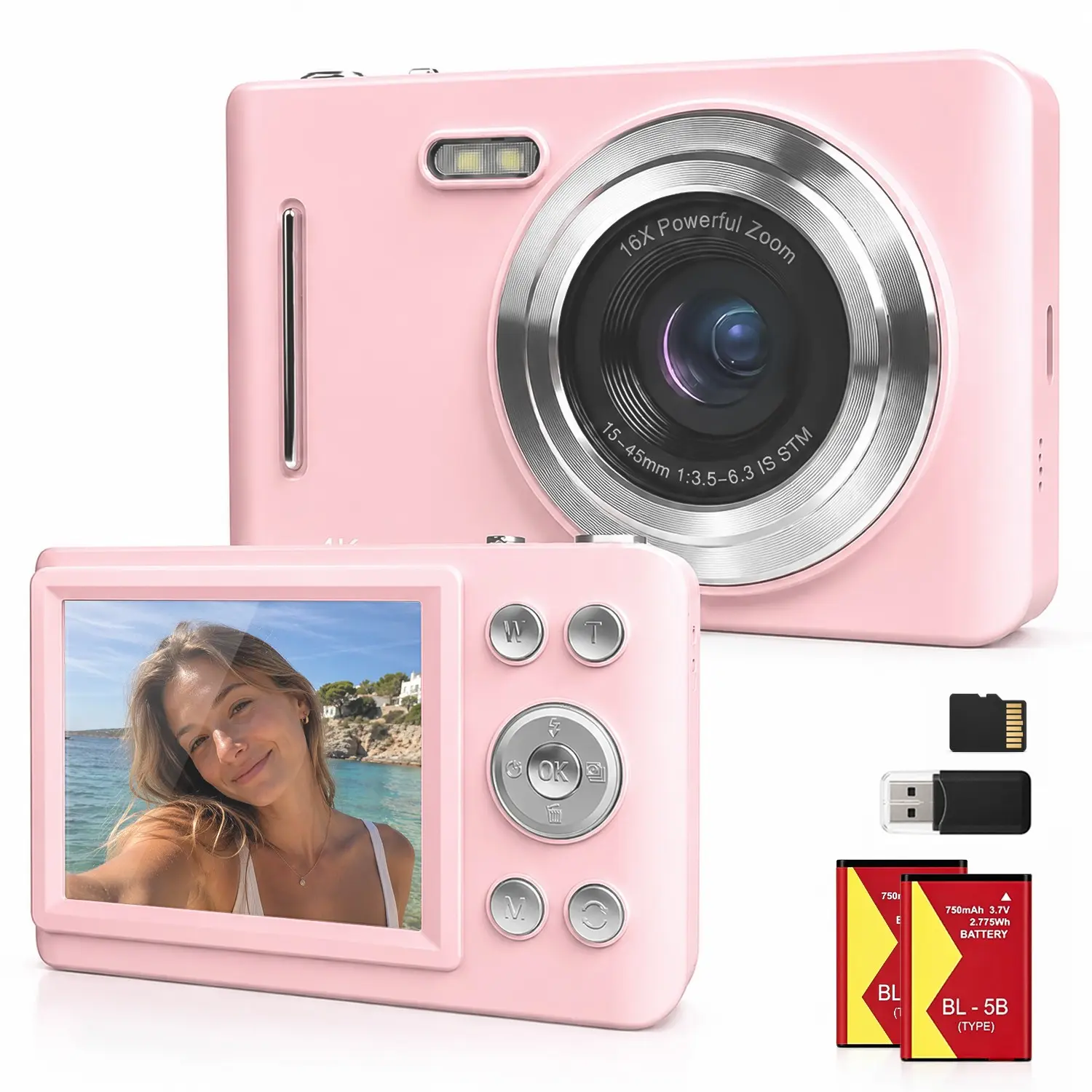 Portable Digital Camera with Dual Batteries, 2.8-Inch Screen, Ideal for Family and Travel, Vintage Style, Auto Focus, Hybrid Image Stabilization