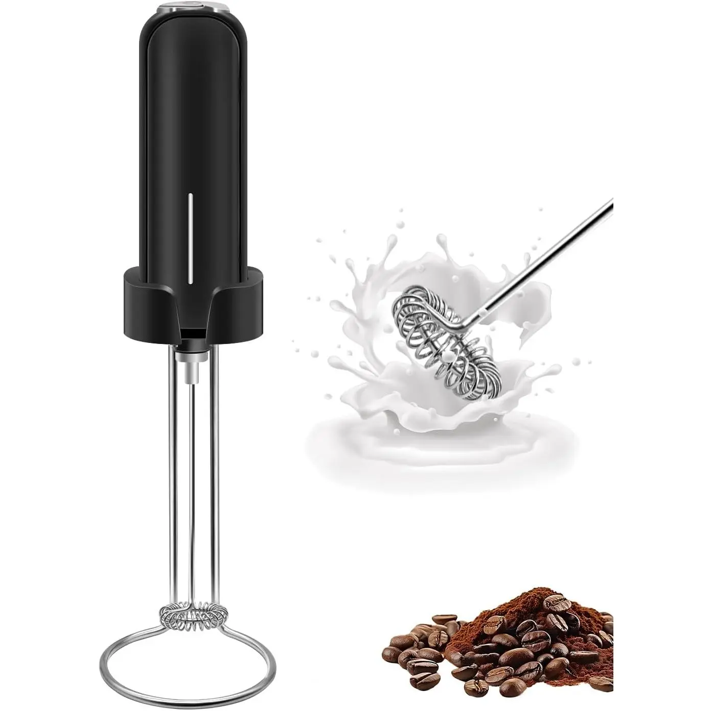 Milk Frother Handheld  Operated, Electric Whisk  Maker, Handheld Drink Mixer, Mini Frother Wand with Stainless Steel Whisk for Coffee, Cappuccinos, With Stand and Storage Hook