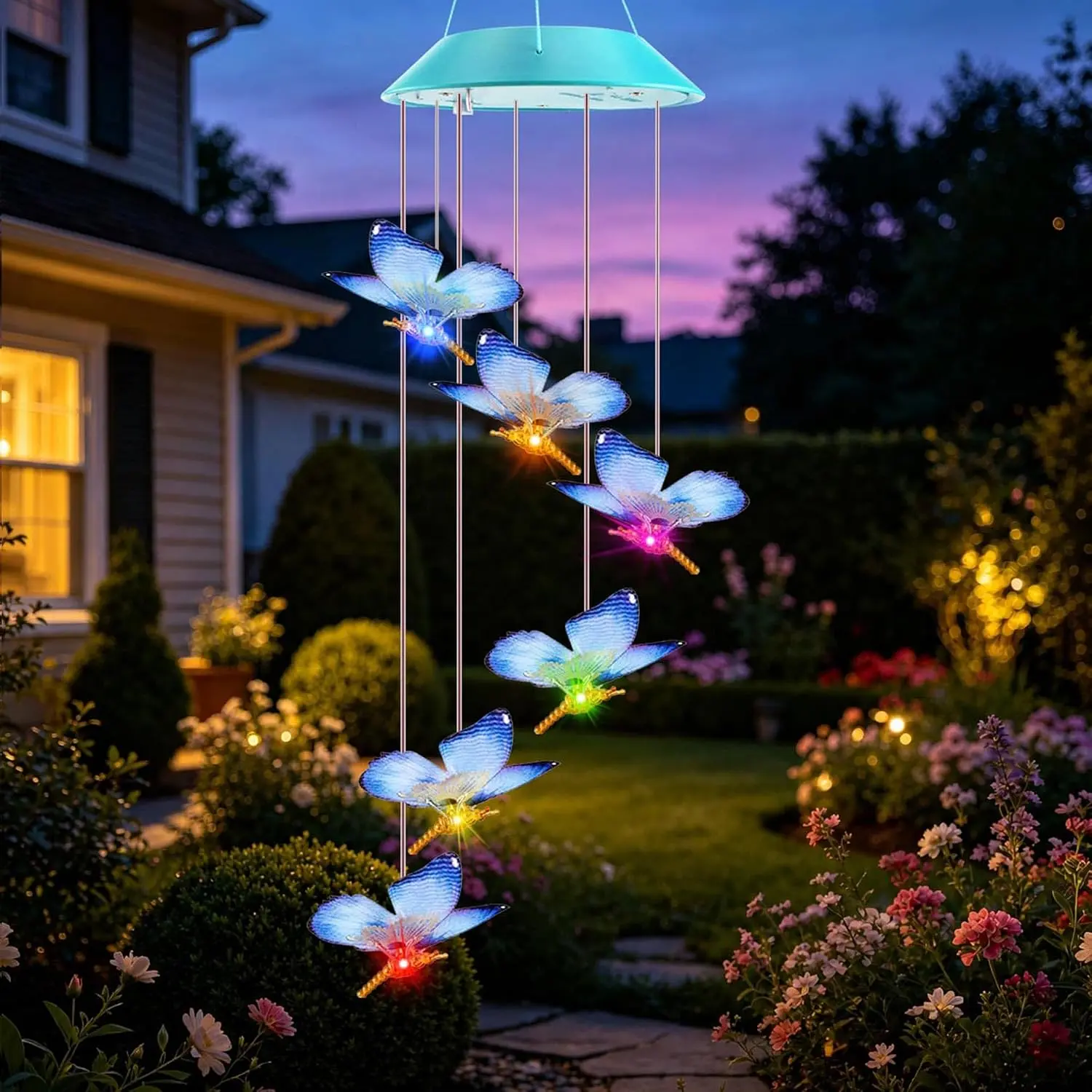 Toodour Solar Wind Chime, Color Changing LED Swaying Butterfly Wind Chimes, Upgrade Butterfly with Fluttering Wings, Waterproof Solar Outdoor Light Decor for Garden Window Patio, Gift for Mom Grandma