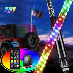 Nilight 2PCS 5FT Spiral RGB LED Whip Lights - RF Remote Control Chasing/Dancing Effects, Led Waterproof Lights, Vibrant RGB Lighting, Off-Road Compatible for Can-Am, Polaris UTV/ATV, Rgb Colorful Lights