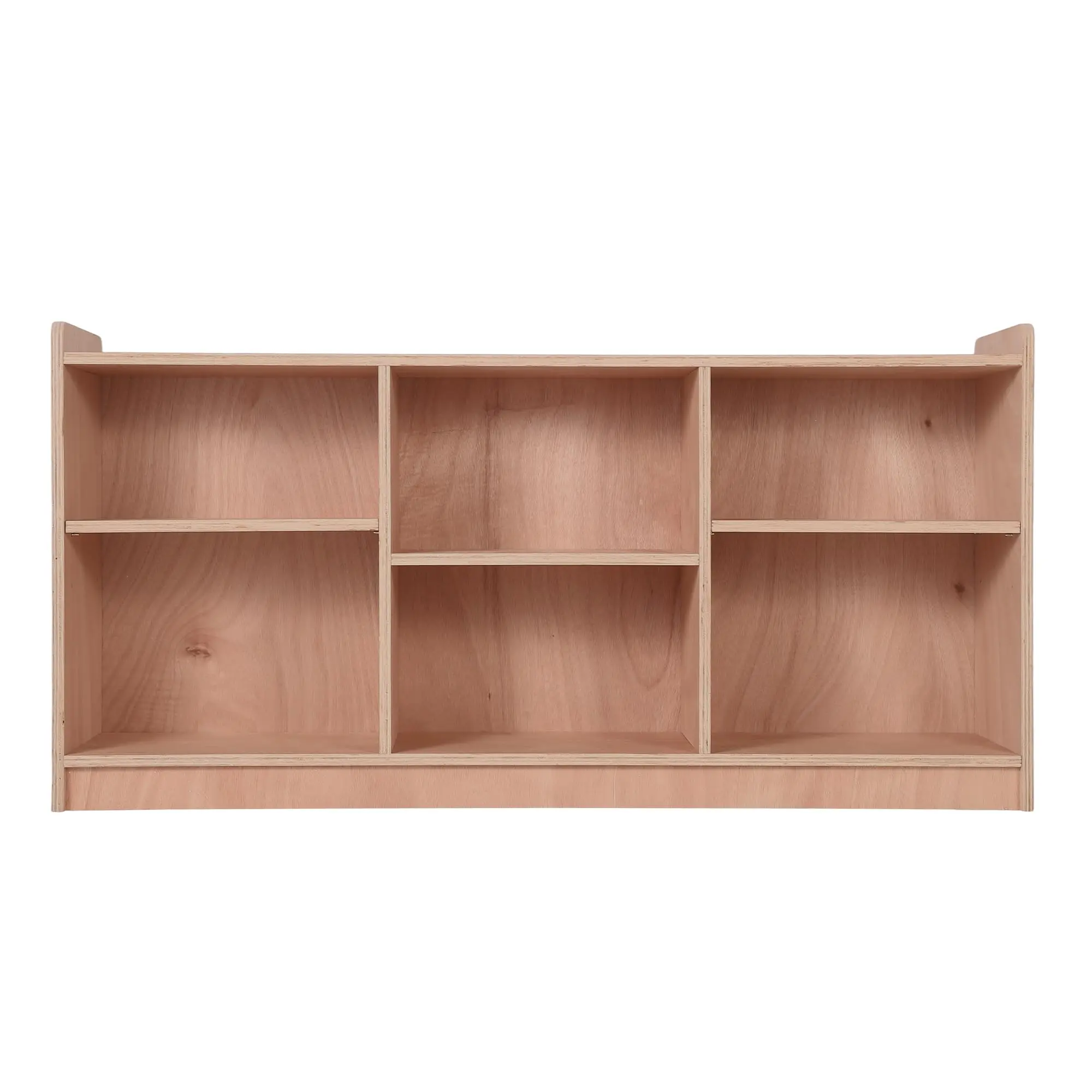 Montessori 6-Section Wooden Storage Cabinet, Natural Finish Kids' Bookcase with 2 Shelves & Movable Side Panels for Playroom, Daycare & Preschool
