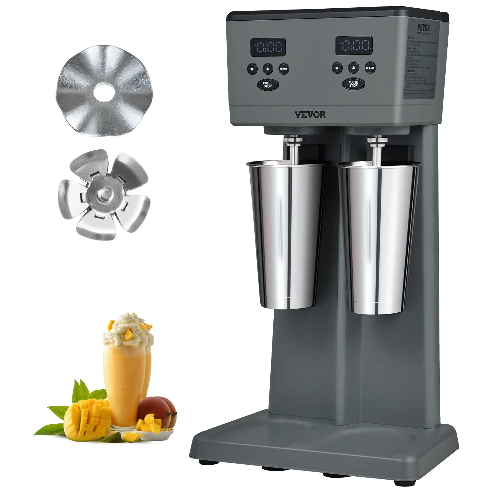Milkshake Maker, 375Wx 2 Electric Milkshake Machine, Commercial Double Heads Drink Mixer Blender, LED Intelligent Microswitch, 3-Speed Milkshake Mixer with 2x 820 ml Stainless Steel Cups
