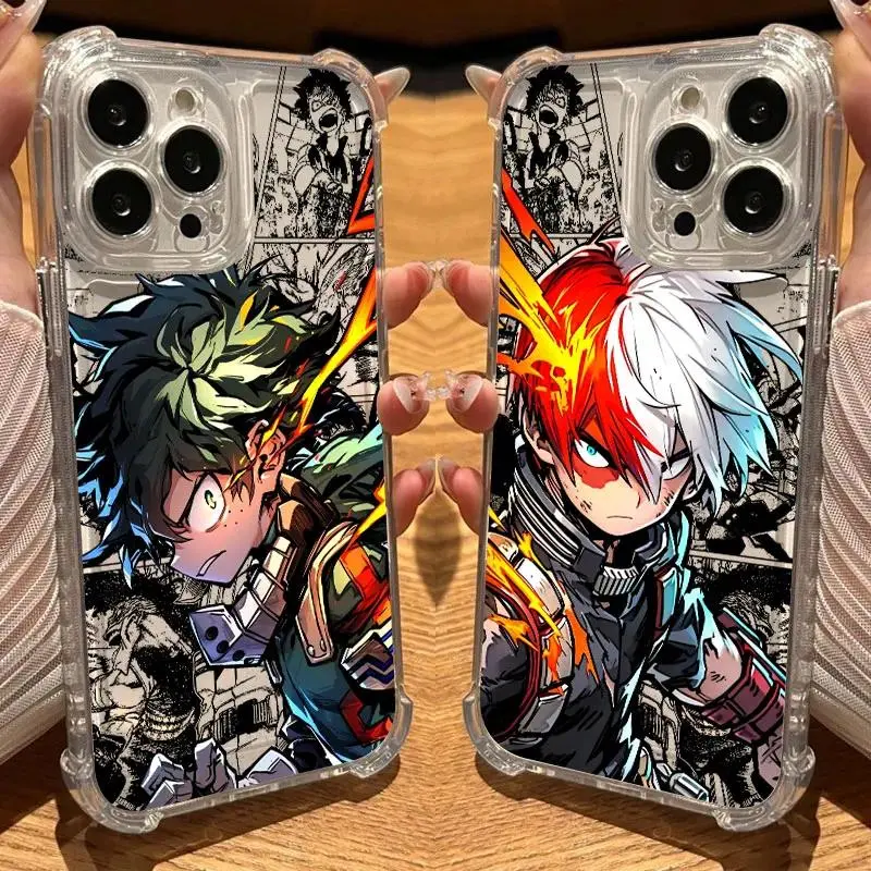 Half Red White 2-Tone Hair Boy Flame Explosion Phone Case, Full Lens Protection, Clear Soft Shockproof Cover for iPhone 17 16 15 14 13 12 11 Pro Max Plus 17Air