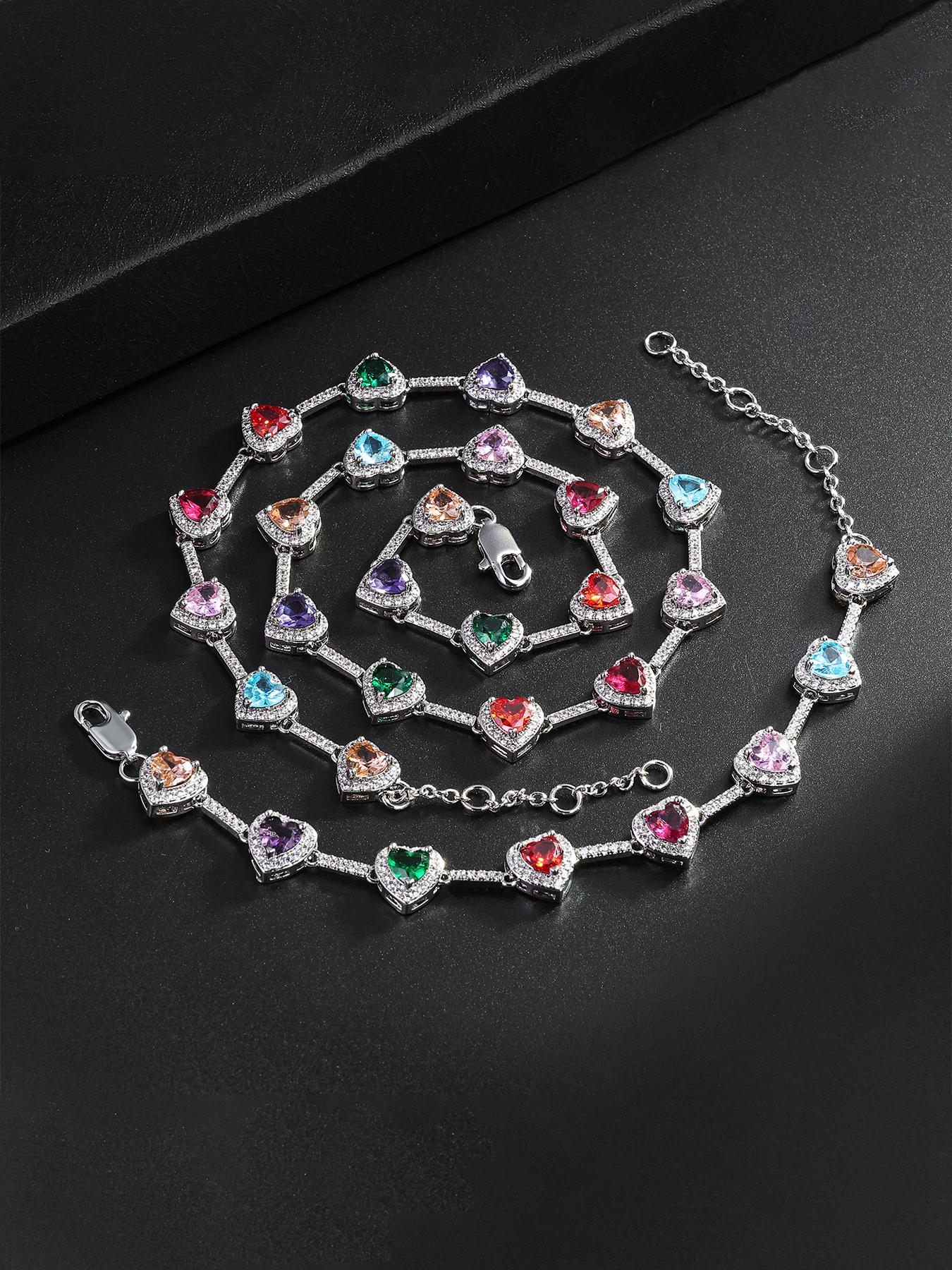 ICED CHICS 2PCS Set, a two-piece set of colorful necklaces and bracelets, suitable for both men and women. Elegant and dazzling Zirconia Jewelry Set, perfect for couples as a gift, for birthdays, anniversaries, and special occasions