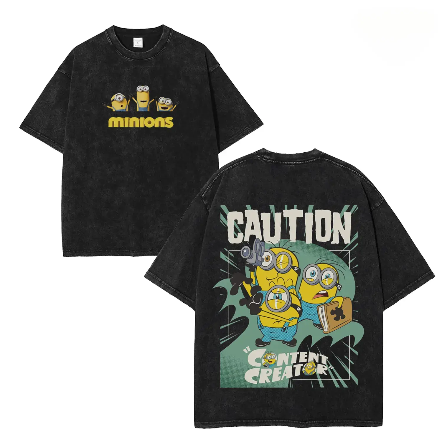 Men's Minions & Monsters 2026 Hollywood Animated Movie Casual Tshirt - Vintage Washed Oversized Basic Cotton Fabric Top, Banana Squad Monster Chaos Graphic, Unisex Streetwear Fan Gift shirts