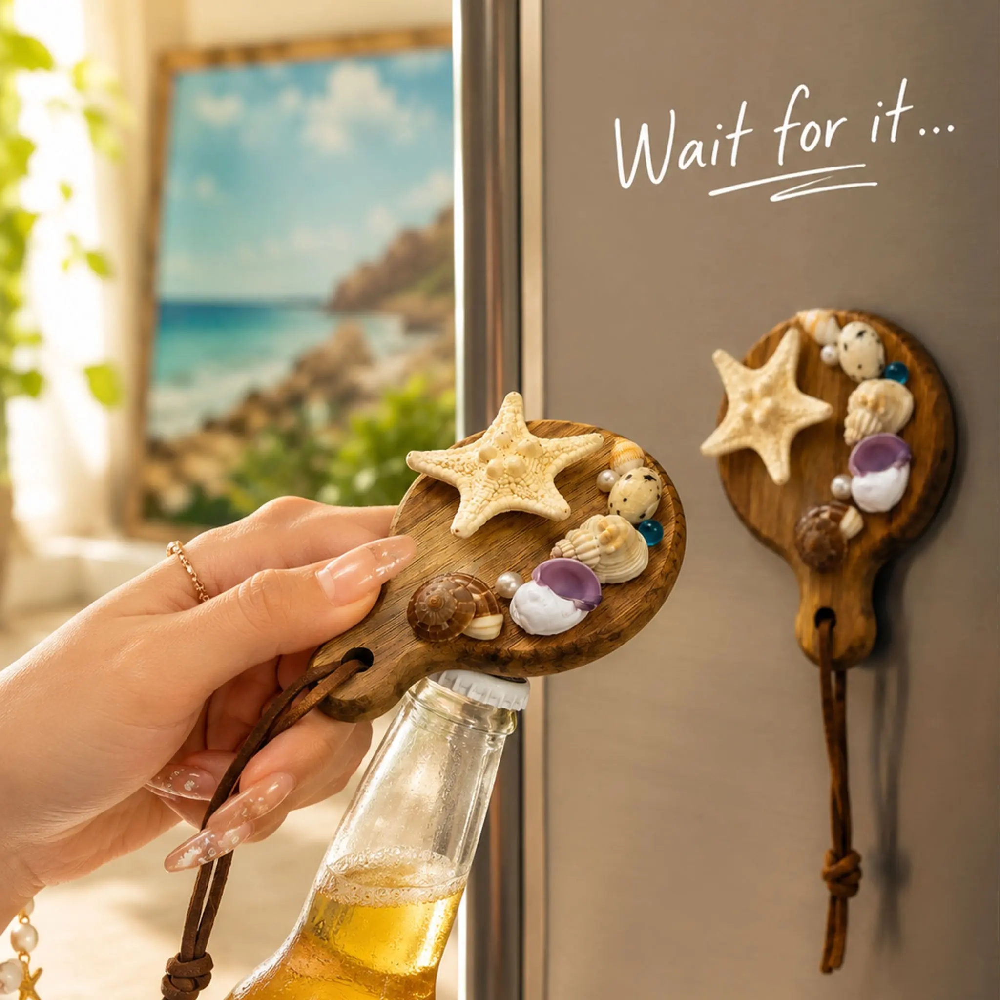 Handmade Natural Shell Corkscrew with Magnetic Function, Ideal for Home Decor, Refrigerator Magnet, Beech Wood Material, Fridge Magnet