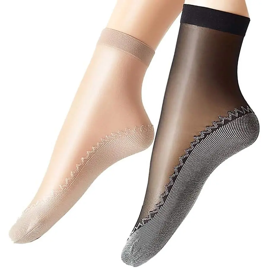Women's 6-Pair Silky Ankle Height Tights with Anti-Slip Cotton Sole, Reinforced Toe Hosiery Socks, Anti-Slip Sole