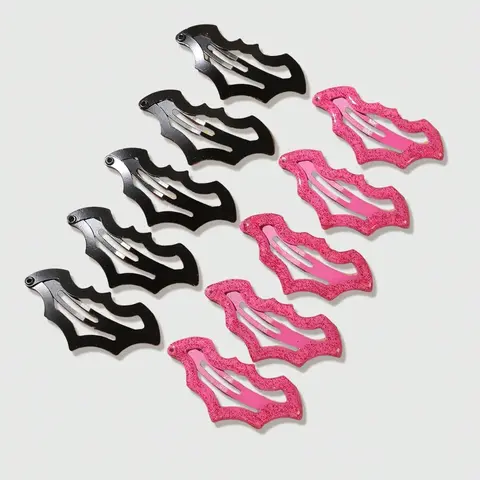 10pcs Halloween Theme Bat Barrettes, Fashion Metal Snap Hair Clips for Girls, Gothic Y2K Cool Hair Accessories for Party Photo, Fun Hair Clips