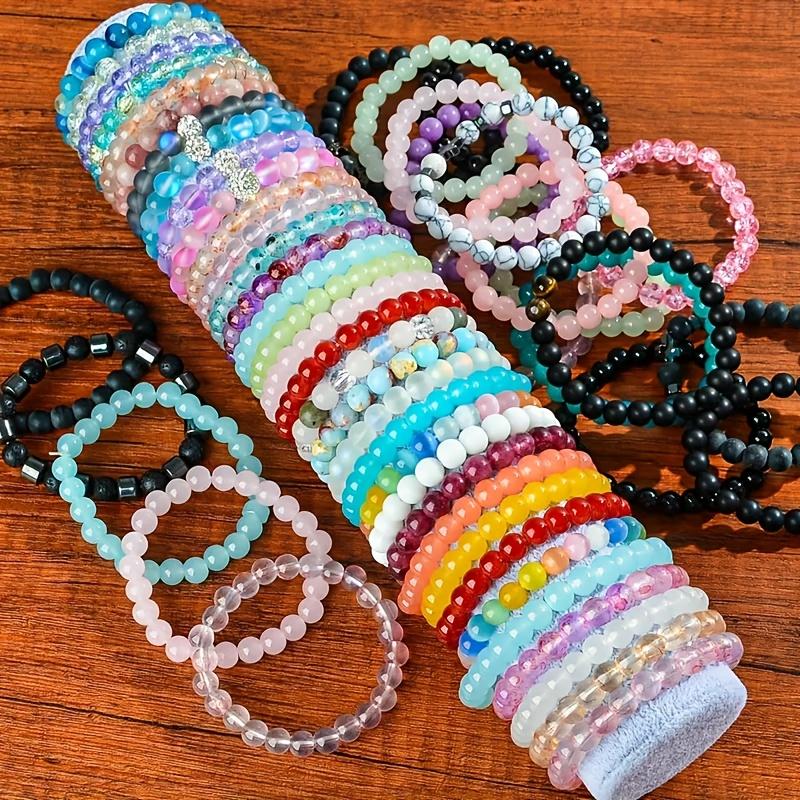 12Pcs Boho-Chic Handcrafted Bead Bracelet Set - Colorful Crackled Glass Beads, Ideal For Casual Attire & Vacation - Perfect Gift For Women, Friends & Family Random