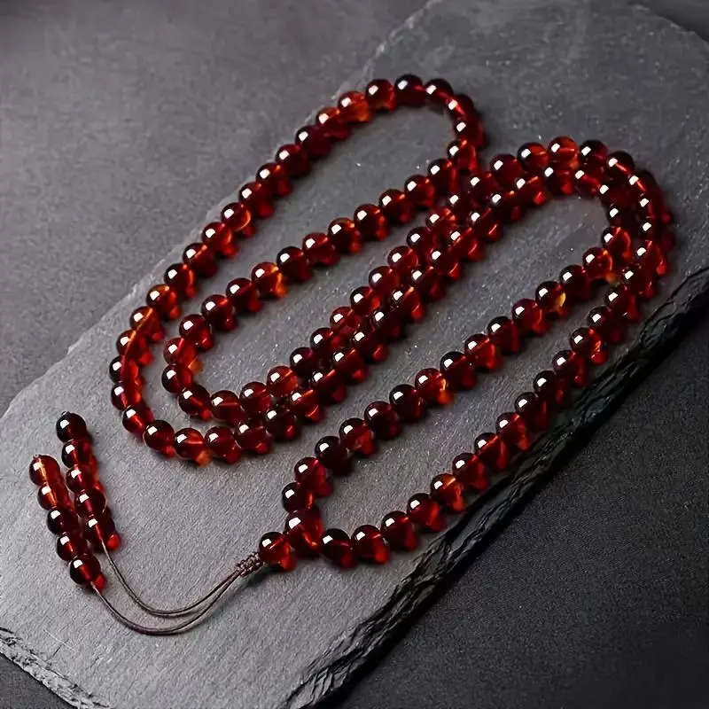 Natural Blood Amber Necklace with 108 Round Beads, Casual Red-Brown Convertible Mala Bracelet for Daily Wear & Gifting, Gifts, 108 Beads, Can Be Worn As A Bracelet
