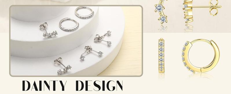 3 Pairs Earrings for Women , Earrings Stacks for Multiple Piercing Dainty Cartilage Huggie Hoop Earrings Hypoallergenic Small Cubic Zirconia Stud Hoop Earrings Set