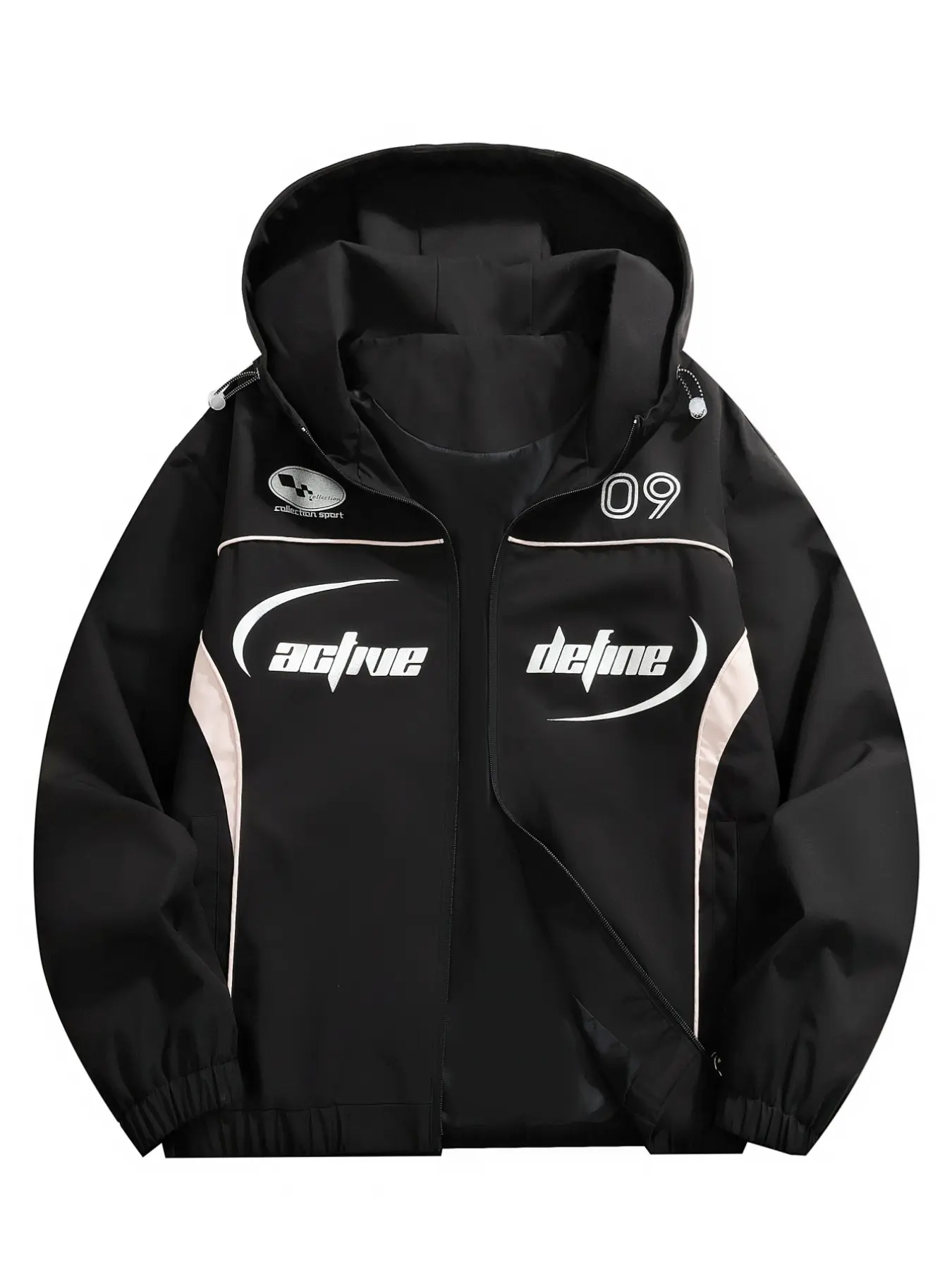 Men's Hooded Jacket Colorblock Letter Print Zipper Loose Fit Streetwear Outerwear, Casual Long Sleeve Unlined Coat for Daily Outdoor Wear