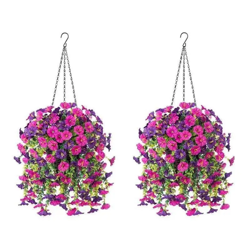 PVC material imitation morning glory Floral hanging basket, with resistance to sunlight, can be hung outdoors for artificial flower arrangements, suitable for balconies, porches, garden courtyards, and for decorating various space scenes.