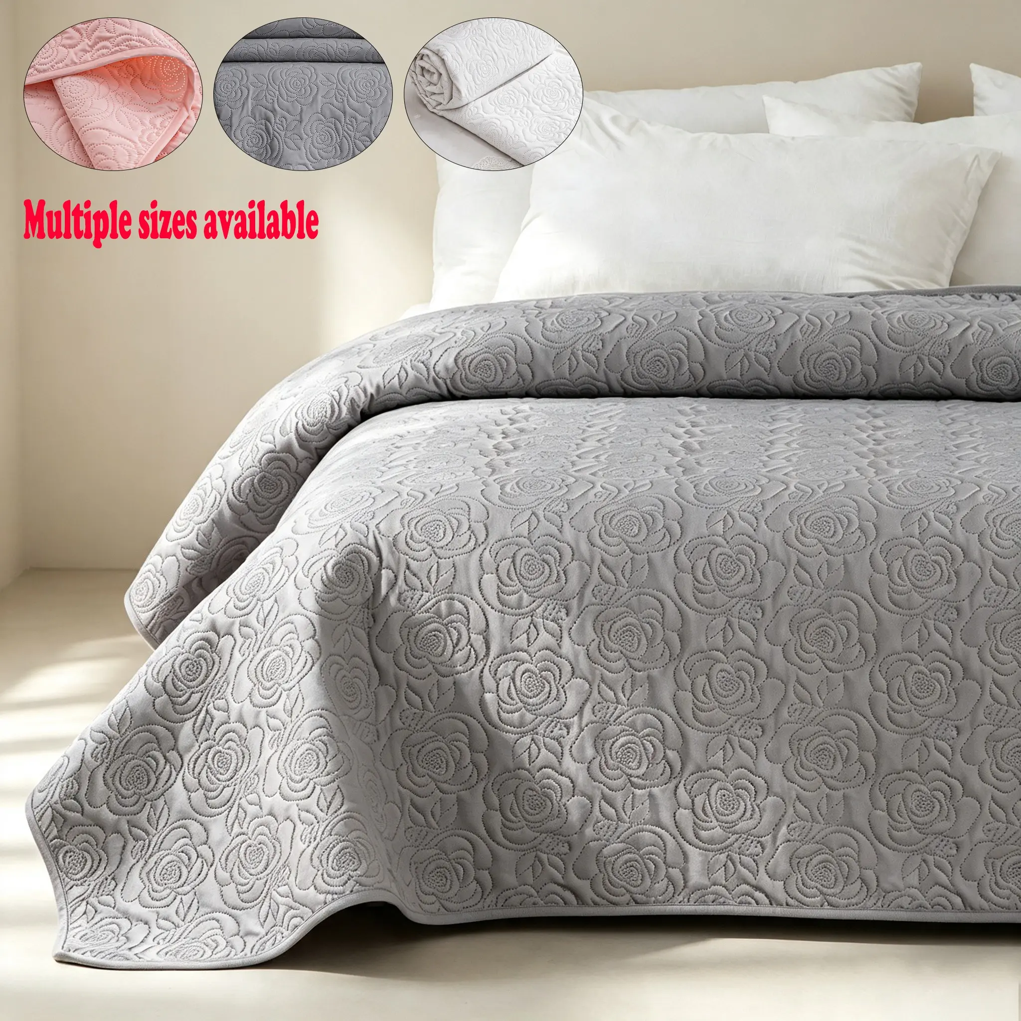 Double-Sided Reversible Queen Bedspread Set, Lightweight Soft Microfiber, All-Season, Bedroom Guest Room, Multiple Sizes Available