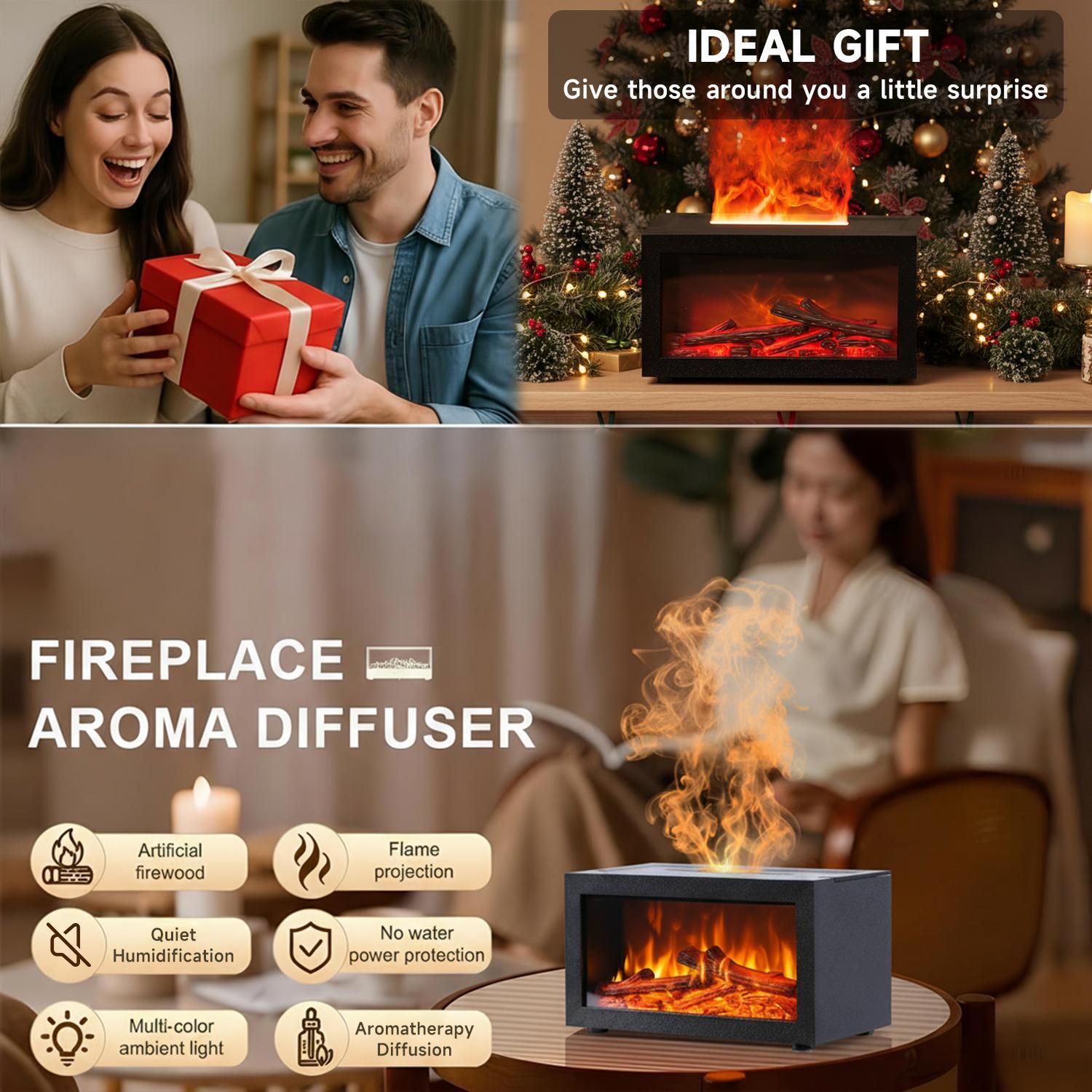 Fireplace Flame Air Diffuser Humidifier - 7 Color LED Flame, Aromatherapy Essential Oil Diffuser, Ultrasonic Aroma Humidifier with Timer for Home Bedroom Office Yoga