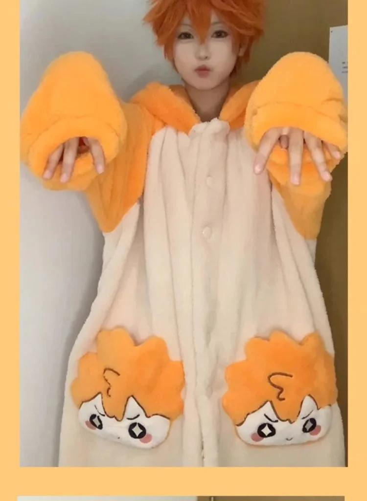Haikyuu!! Pajamas Kageyama Tobio Hinata Shouyou Cosplay Robe And Pants Soft Cute Thickened Coral Velvet Warm Couple Homewear