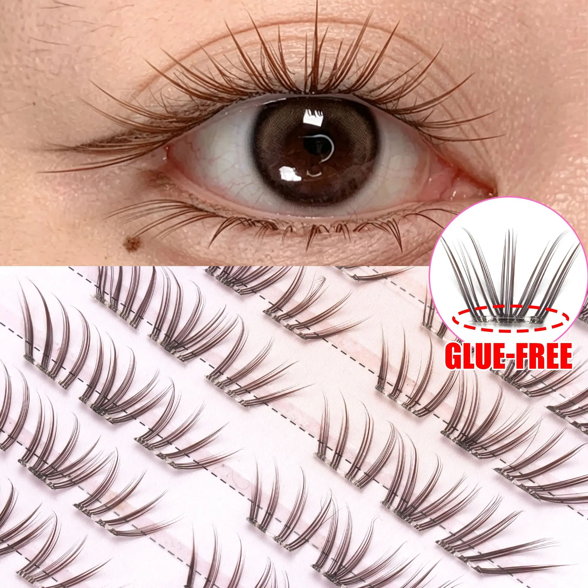 60 Pcs Glue-Free False Eyelashes, Fine Bundled Effect for Korean Style Eye Makeup, Soft and Natural Look, Perfect for Daily Use