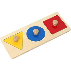 Montessori Colorful Multiple Shape Puzzles Toys for 6-12 Months 1 Year Old Toddler Babies First Shapes Geometric Jumbo Knob Wooden Puzzle Color Sorter (3 Pieces)fidget toys