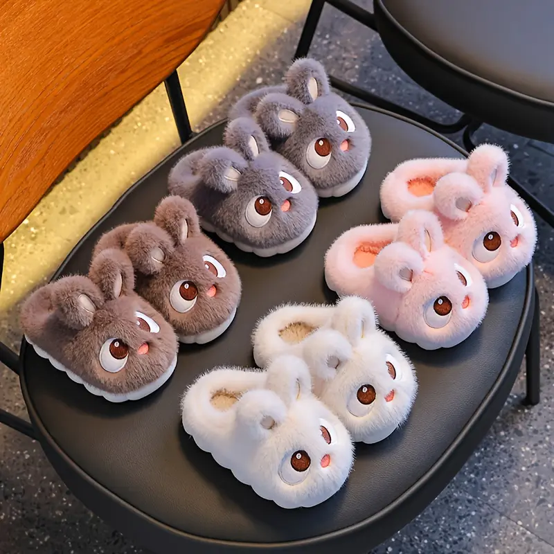 1 Pair of Cute Rabbit Slippers for Kids, Indoor Home Slippers with Heel for Babies
