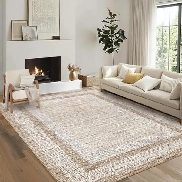 GARVEEModern Distressed Geometric Area Rugs and Runners in Multiple Sizes and Colors (Brown, Green, Grey, Blue) - Soft Low-Pile, Washable, Non-Slip, Non-Shedding Floor Carpets for Indoor Living Rooms, Bedrooms, Kitchens, and Offices