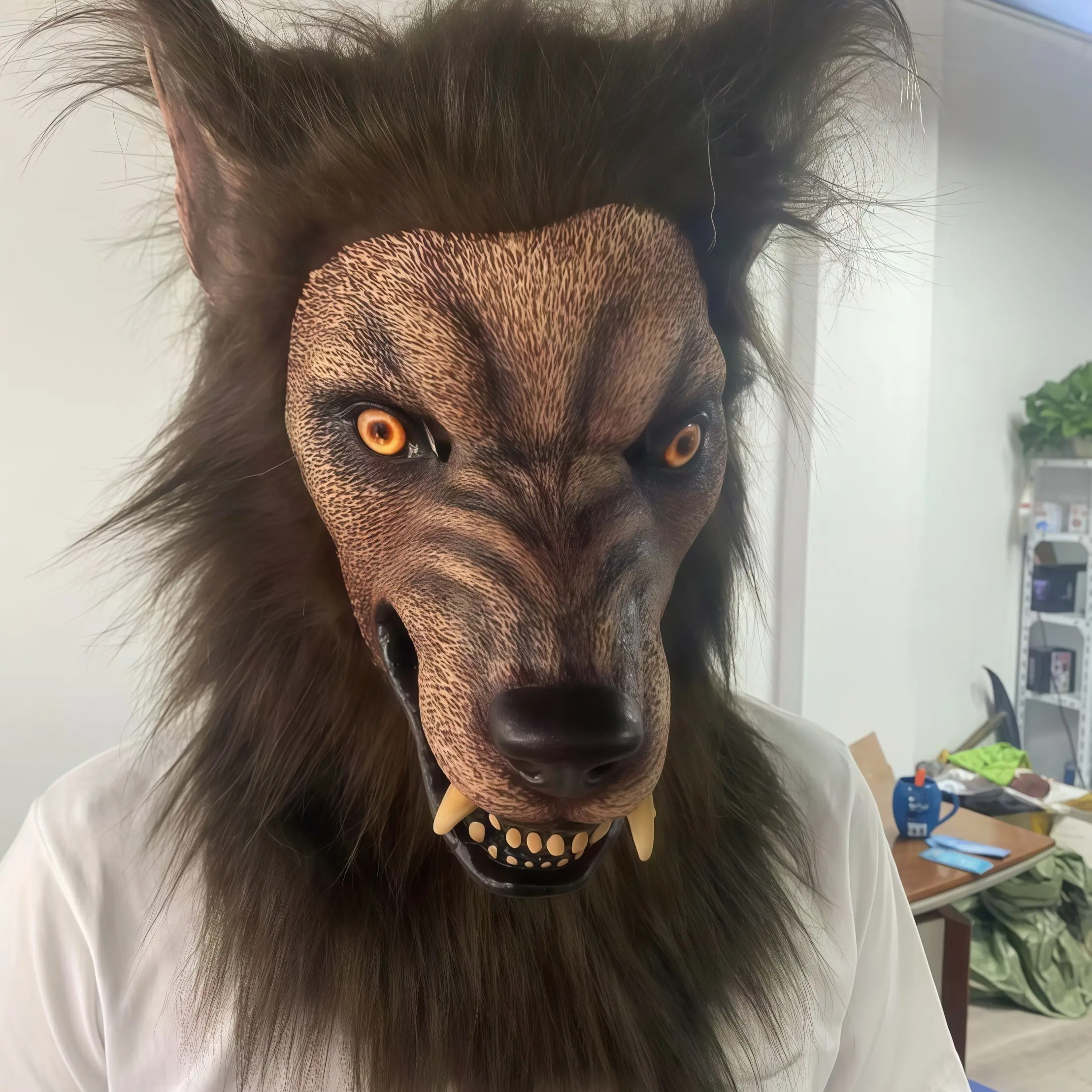 Werewolf Mask Latex Full Head, Scary Realistic Werewolf Head Mask with Faux Fur, Halloween Horror Costume Mask for Adults, Wolf Head Cosplay Mask for Halloween Party Carnival Masquerade, One Size Fits Most Adults