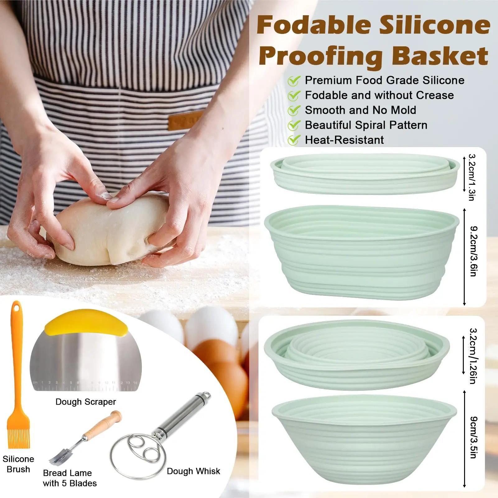 Silicone Bread Basket Set, 1 Set Including Round Bread Basket, Oval Bread Basket & Baking Tools, Complete Set for Bread Making with Tools, Sourdough Proofing Basket, Baking Accessories