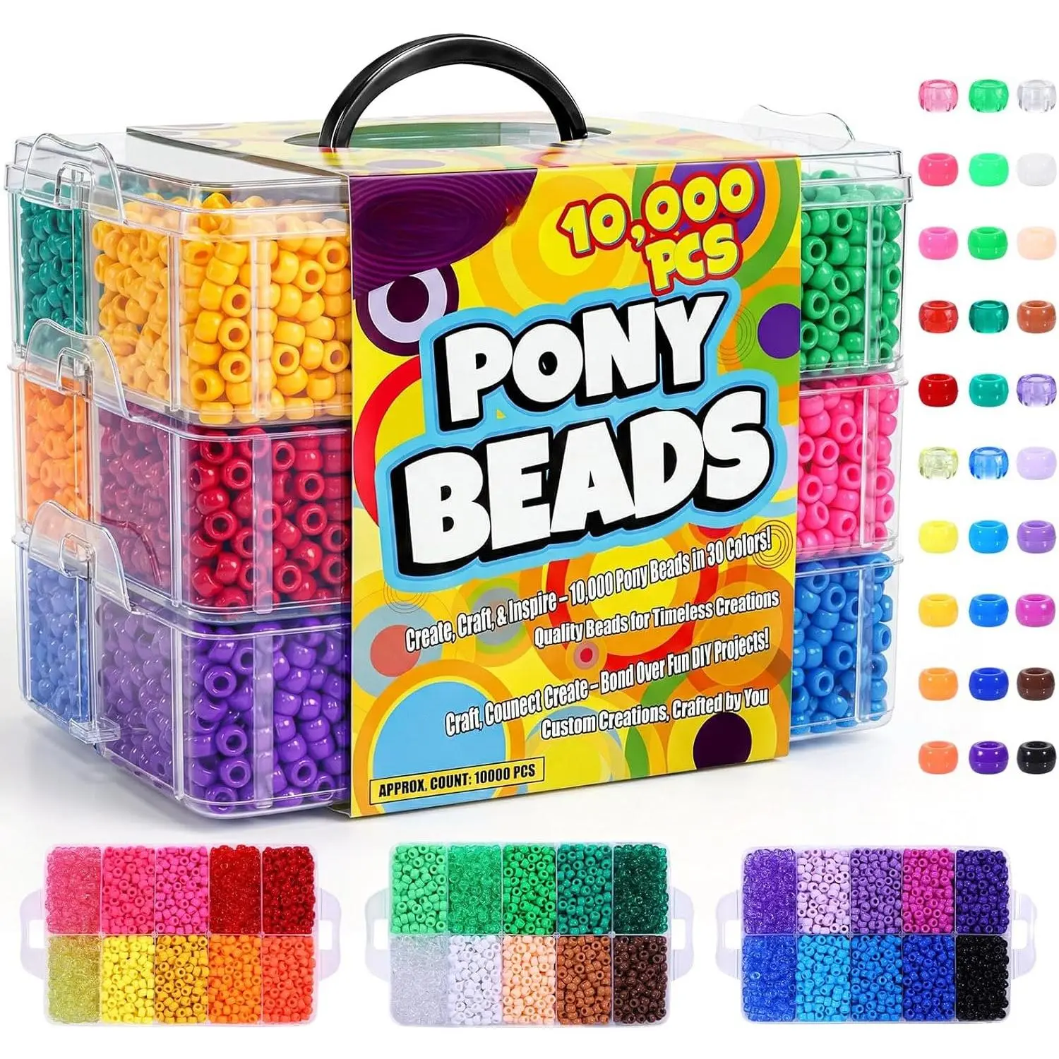 10000 count Pony Beads Bulk, 30  Colors Kandi Beads Rainbow Pony Beads for Making Friendship Bracelet Necklaces  Hair Braiding DIY Craft Gifts
