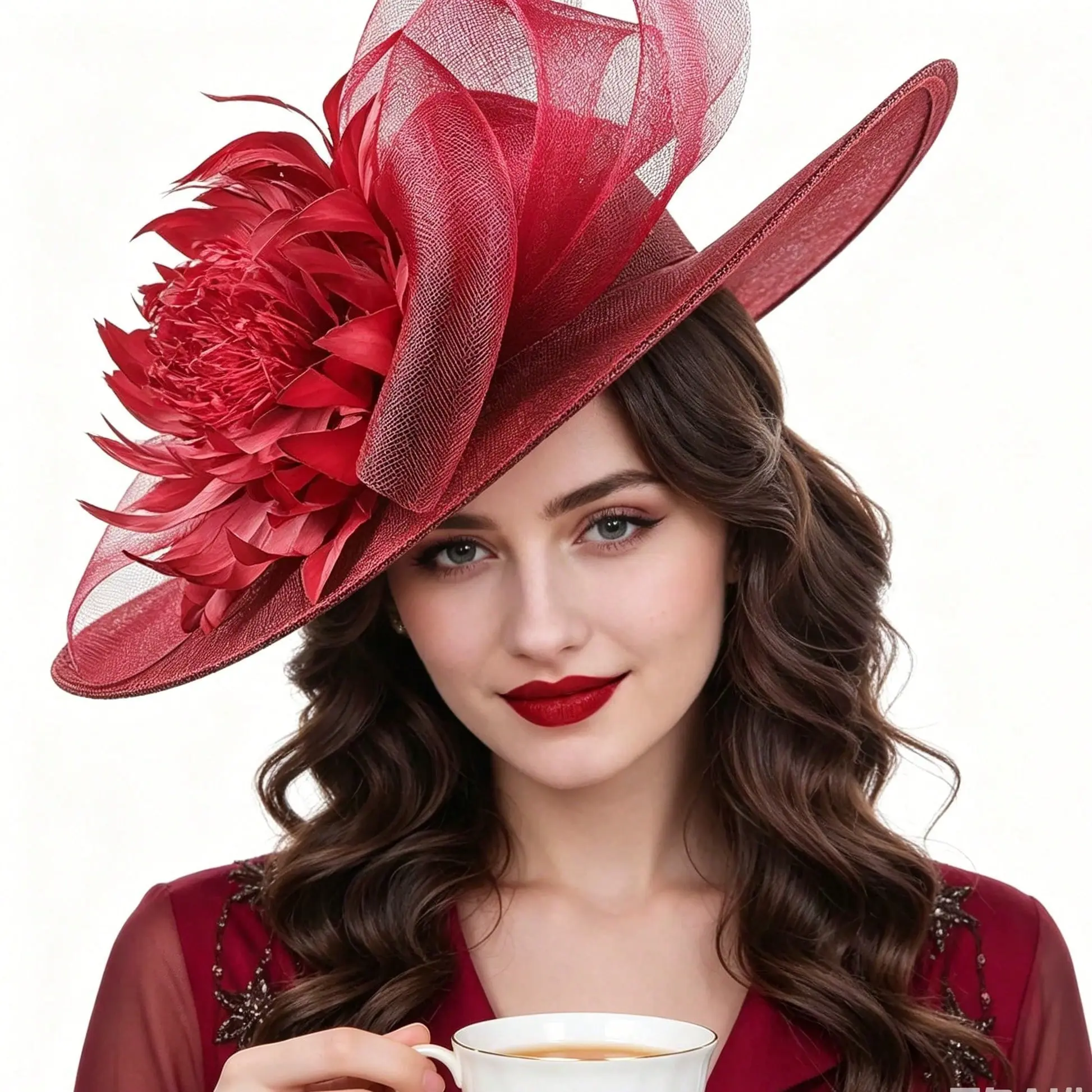 Women's Faux Leather Feather Accents Plain Mesh Fascinator Hat - Elegant Vintage Headpiece for Weddings, Wedding Party, Feather Accents Hats