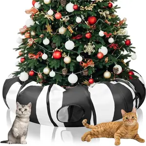 4' x 4' x 11.8''  Tunnel Christmas Tree Skirt   Tunnel Bed Under Christmas Tree 142'' Long Detachable Donut Tube for Indoor Cats Xmas Kitty Cave for Kitten Kitty