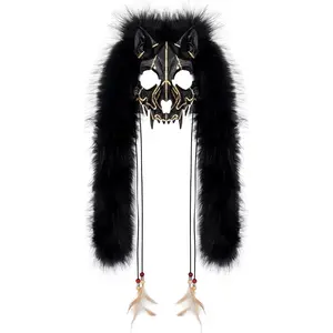 Faux Fur Furry Animal Wolf Fox Face Mask Werewolf Costume Cosplay Accessory Halloween Themed Parties