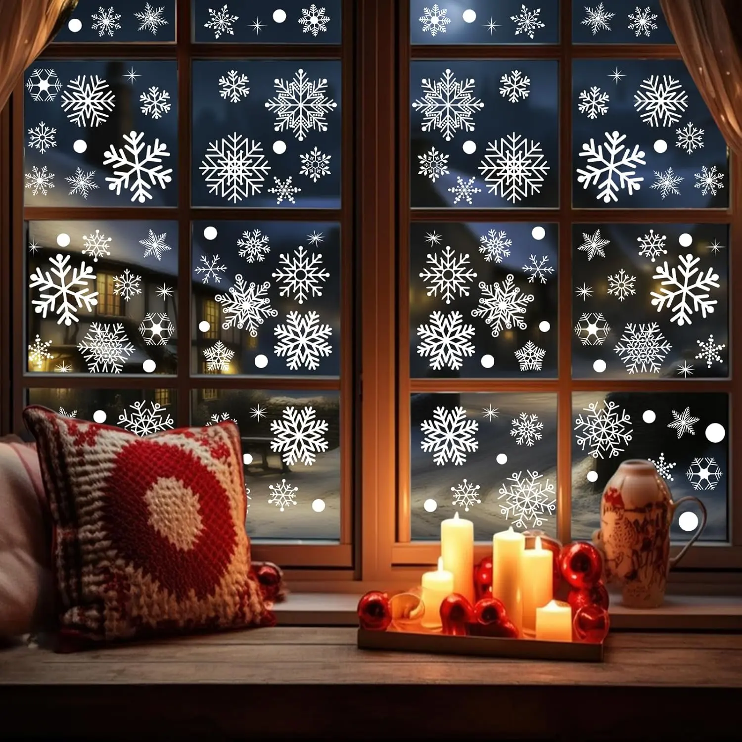 Christmas Snowflake Window Clings Decorations - 12 Sheets, 480 Count Decorative Winter Stickers for Room, Office Glass Windows & Doors, Holiday Party Decor