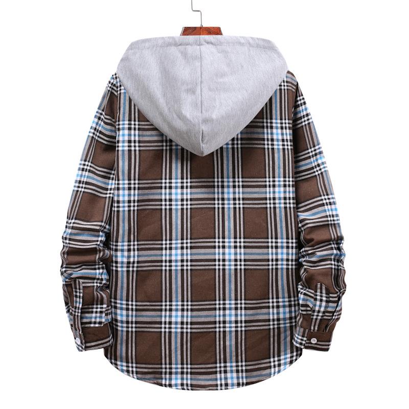 Men's Plaid Flannel Shirt with Hood and Button Front, Casual Long Sleeve Jacket for Teens and Boys, Lightweight and Comfortable, Perfect for Fall and Winter, Stylish Streetwear for Everyday Use