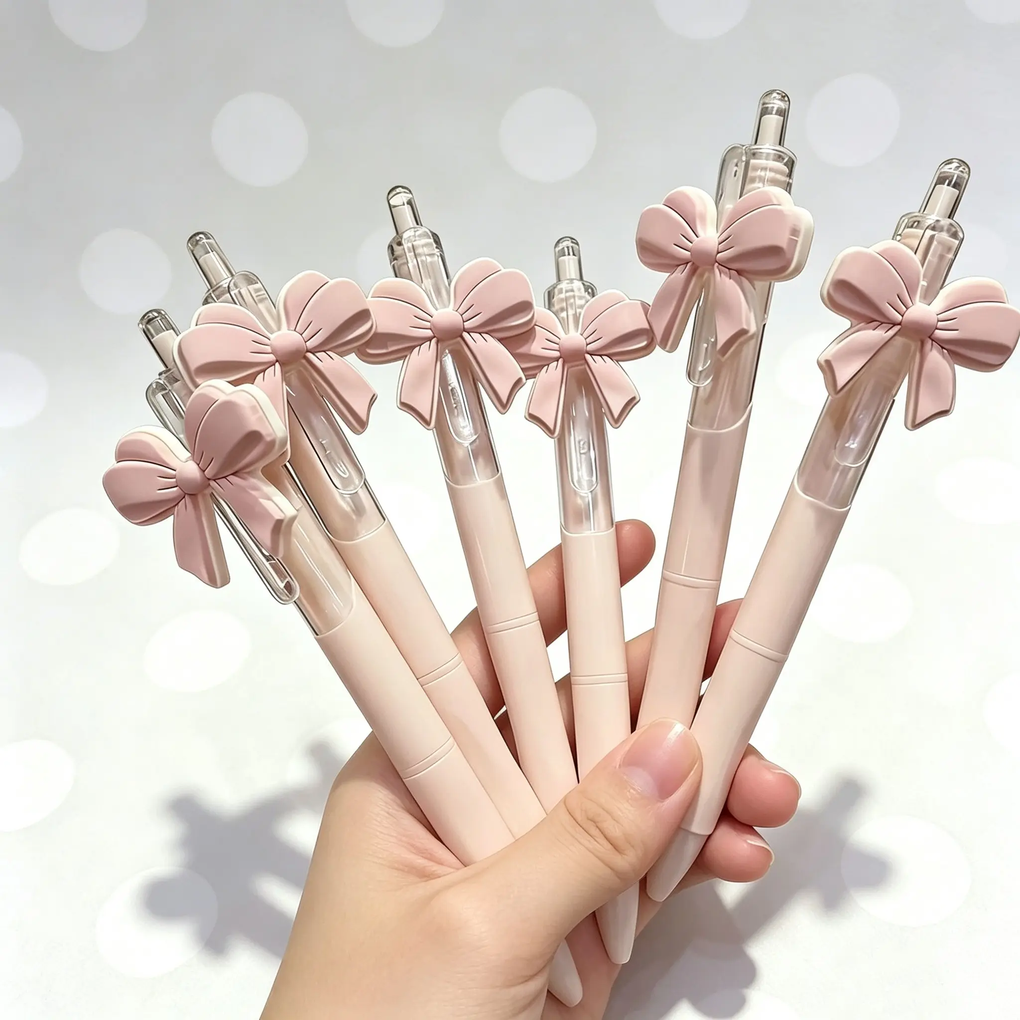 10pcs Bow Flower Retractable Gel Pen Cute Pink Design Girly Gift Pen Student Stationery Office Writing Party Favor Back to School Essential Smooth Writing Click Mechanism Convenient for Office Study Note Taking Creative High Aesthetic Stationery