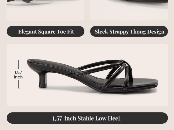 Athlefit Women's Strappy Kitten Heels Square Toe Flip Flop Low Heels Slip On Thong Heeled Sandals