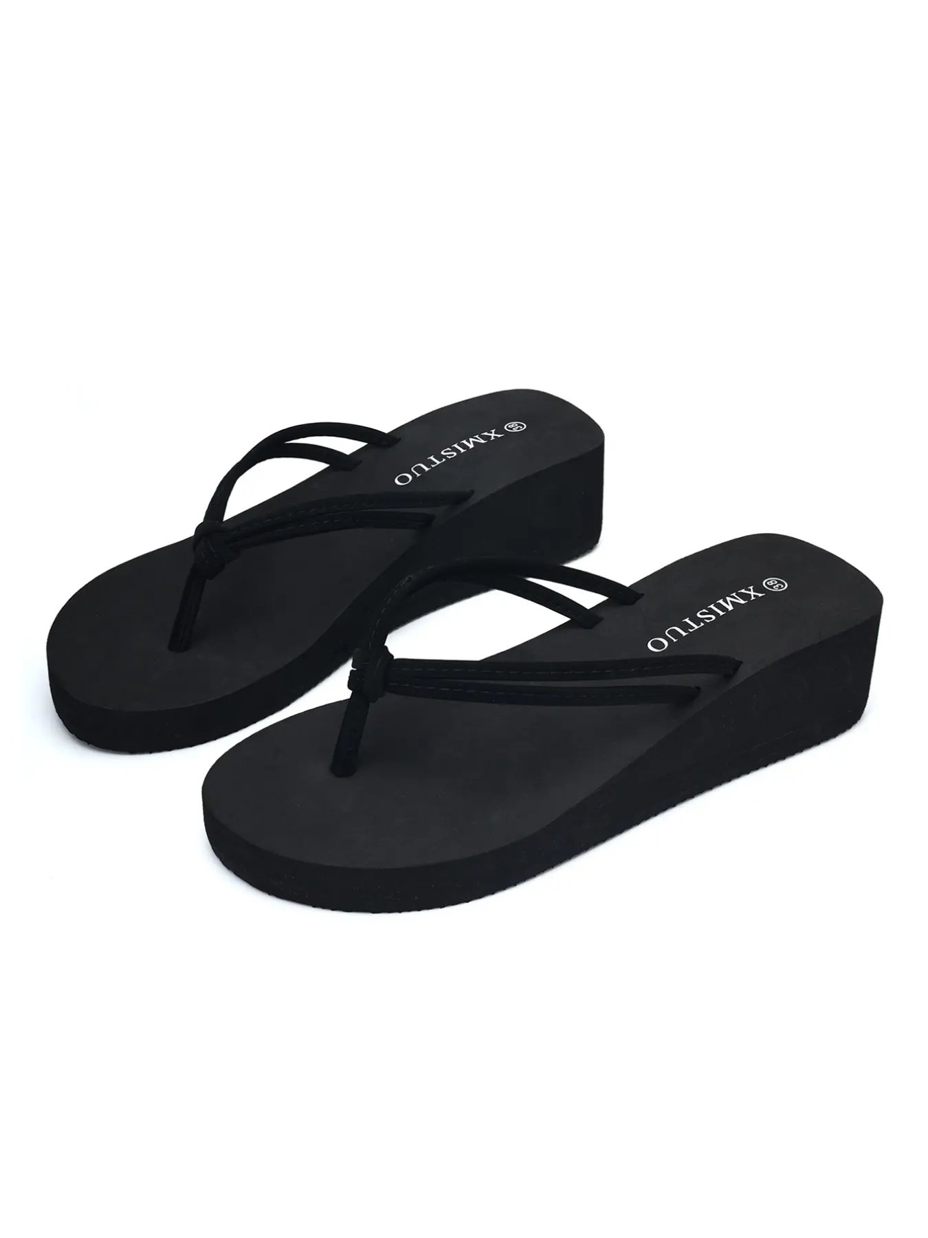 Xmistuo European Style Thick Sole 5cm Heel Lift EVA Platform Slimming Flip Flops, Classic Color Lightweight Non-Slip Outdoor Shoes, Black