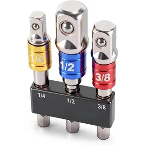 3 count Hex Shank to Square Heavy Duty Socket Adapter Set,  Grade Drill Socket Adapter (1/4", 3/8", 1/2"), Anti-Slip Detent Ball, drill Attachments for Power Drill &  Driver
