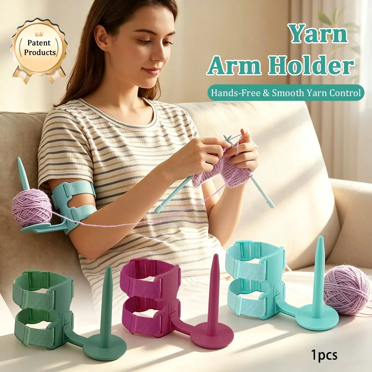 Patented Arm Wearable Yarn Holder Organizer, Heavy Duty Material Yarn Spinner Prevents Yarn Rolling & Falling, Relax Knitting & Crochet Craft Accessory