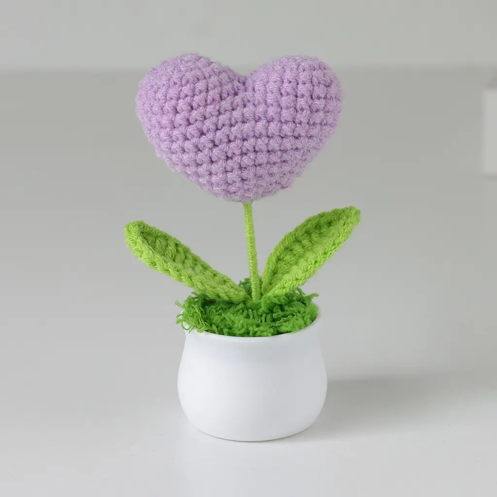 Handmade Knitted Heart Planter, Mini Knit Heart Ornament, Desktop Evergreen Decor, Valentine's Day Gift, Handcrafted Love Plant