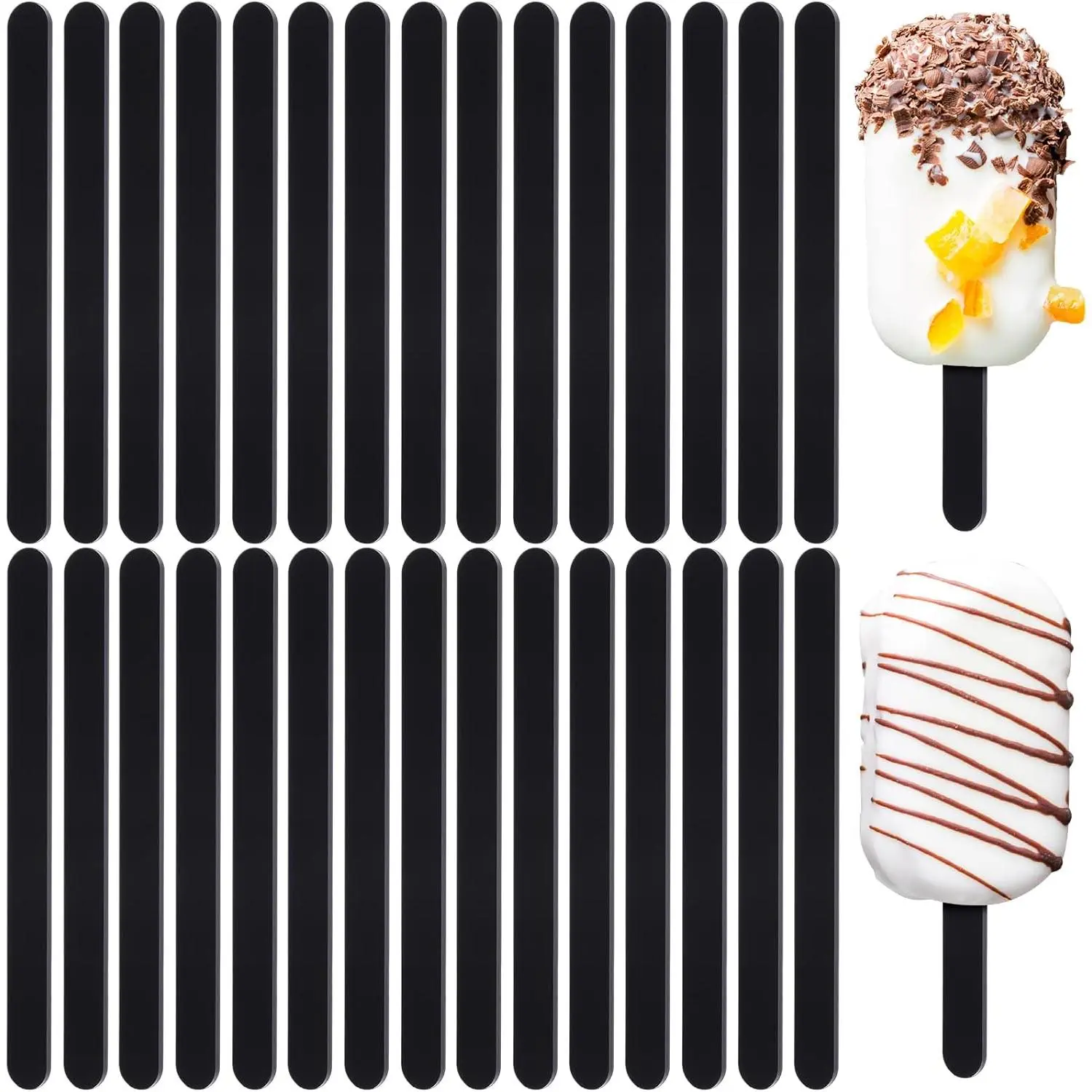 [Summer Essentials]30 Pieces Acrylic Sticks Reusable Cakesicle Sticks Cake Pop Mold Mirror Ice Pop Sticks Ice Cream Cakesicle Mold for Home Cake Candy Gifts Party Craft (4.5 Inches, Black)gift