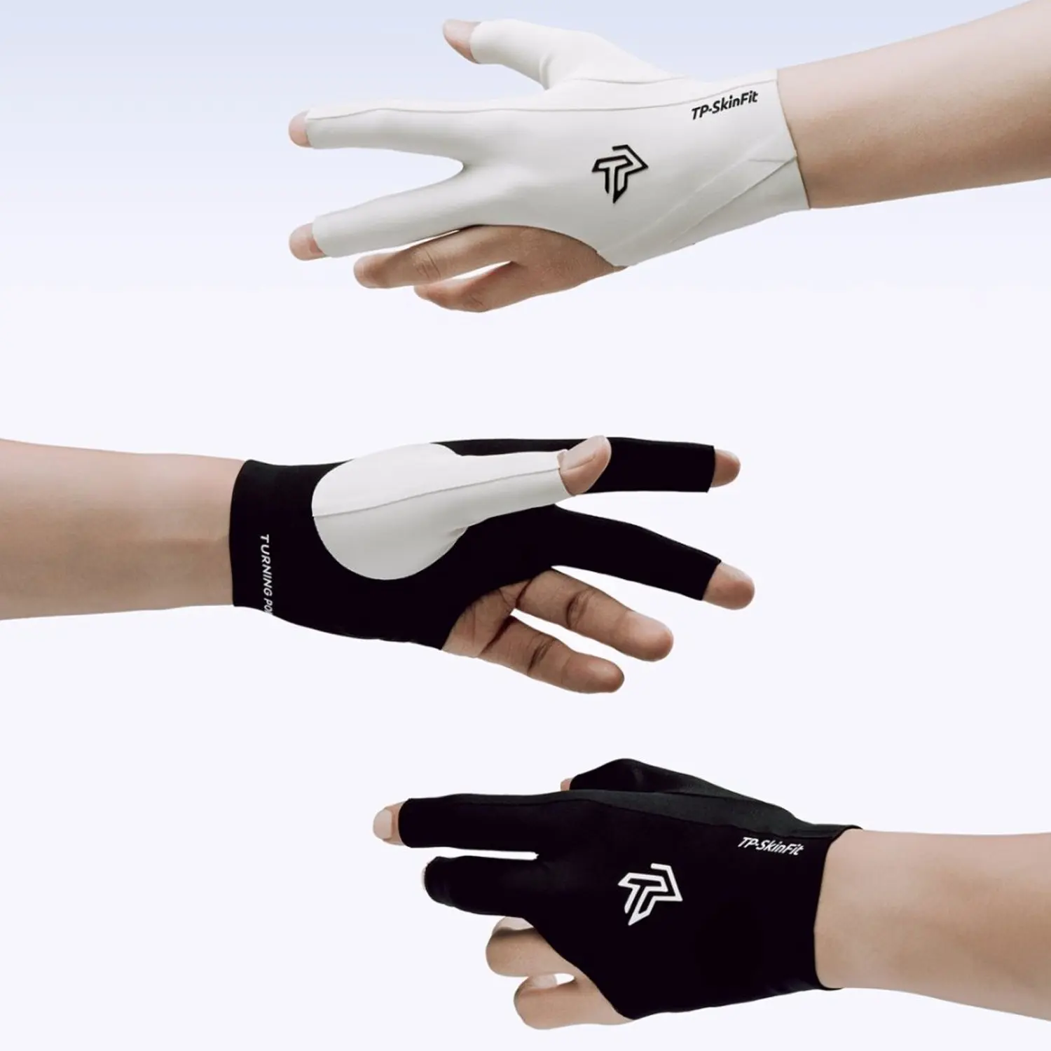 TP Turning Point Left Hand Billiard Glove, Professional 3 Finger Fingerless Pool Cue Glove, Breathable Anti-Slip Snooker Accessory for Pro Players