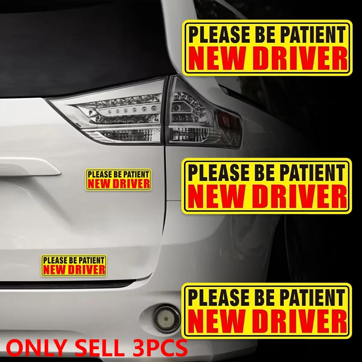 3-piece set novice driver warning stickers, personalized car self-adhesive warning signs, learner driver safety warning labels; waterproof, sunproof, and fade-resistant; suitable for car body, rear, and bumper; a must-have for new drivers on the road