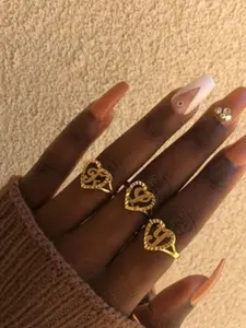 Heart & Letter Design Fashion Cuff Ring, Adjustable Open Ring, Adjustable Opening Stackable Ring Gift for Women & Girls, Alphabet Design Ring, Adjustable Rings