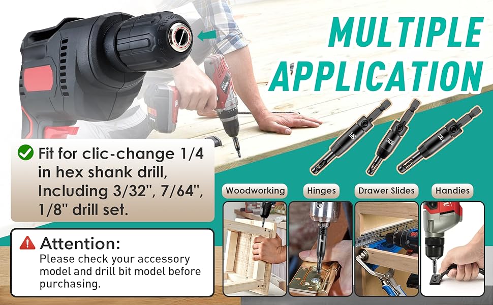 GJANSH 2026 Upgraded Self Centering Drill Bit Set Vix Bits, 3/32" 7/64" 1/8" Center Hinge Drill Bit for 1/4In Hex Shank Drills, Installing Hinge & Drilling Pilot Hole, Ultra-Hard Steel, High-Precision,Summervibes fathersdaygift