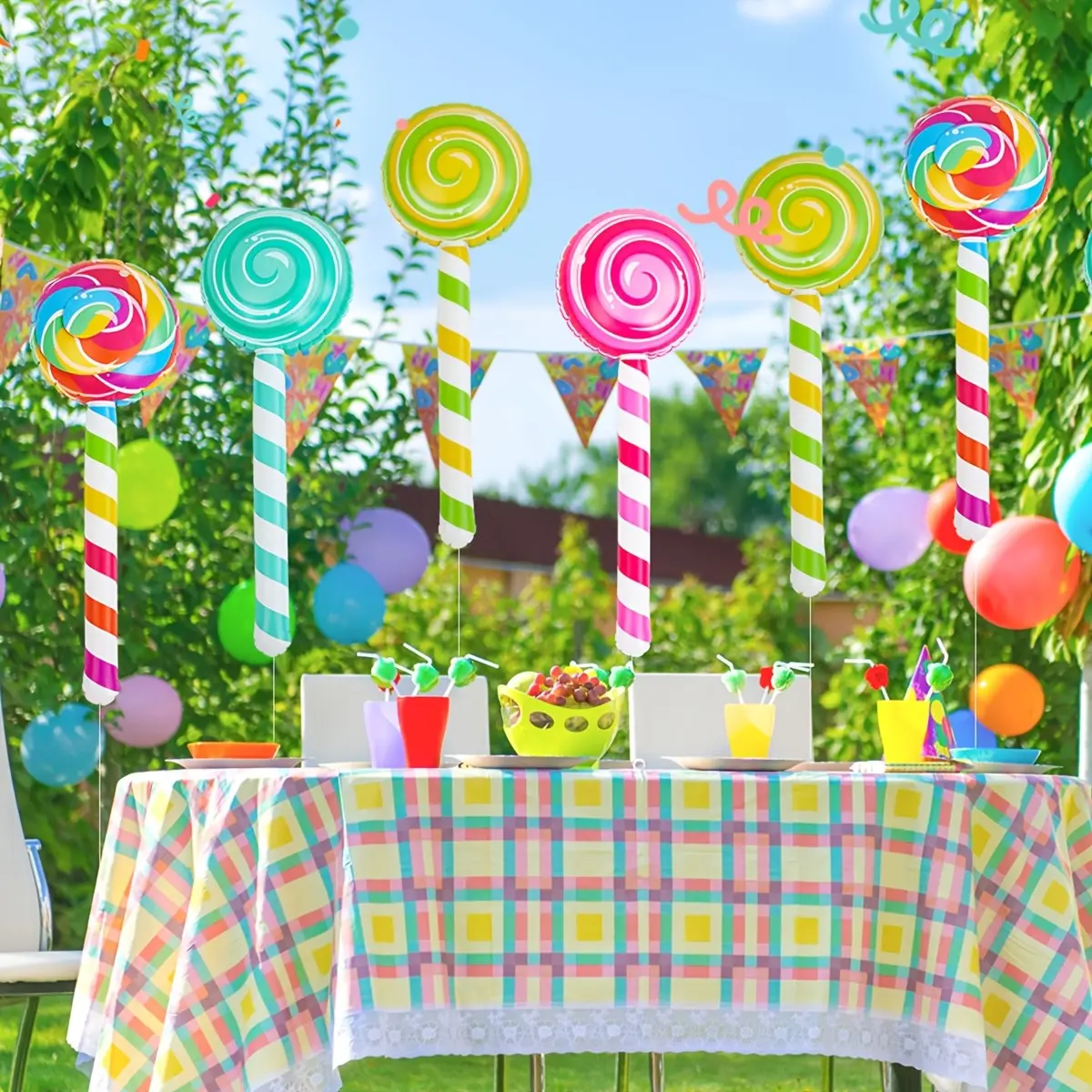 [Birthday Party Decorations] Set of 8 Oversized Inflatable Lollipops Measuring 29.53 Inches, Perfect for Candy-Themed Birthday Party Decorations. These Enormous Lollipop Props Are Ideal for Party Favors with a Vintage Touch