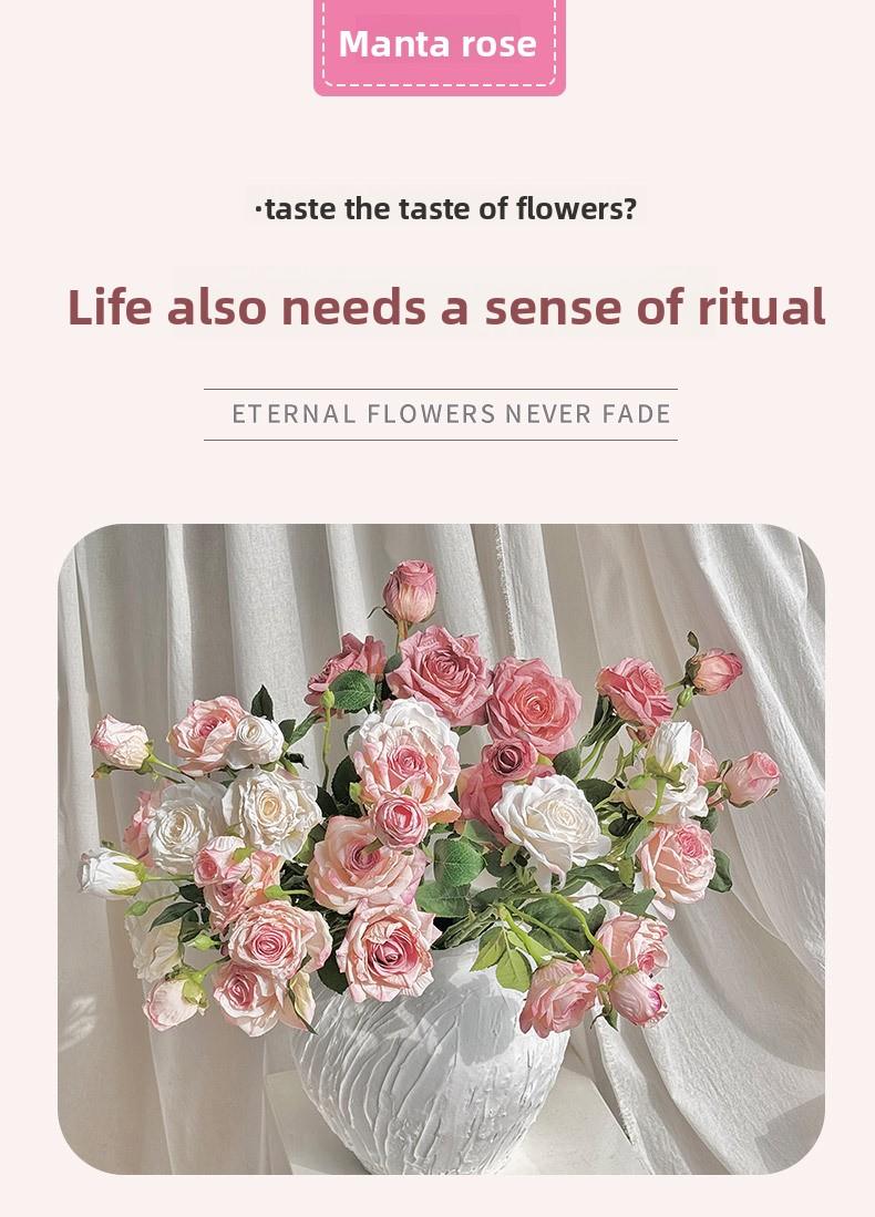 Vintage Burnt Edge 3-Head Rose Oil Painting Style Artificial Flowers Dried Flowers Handheld Bouquet Fake Flowers Decoration Photo Props