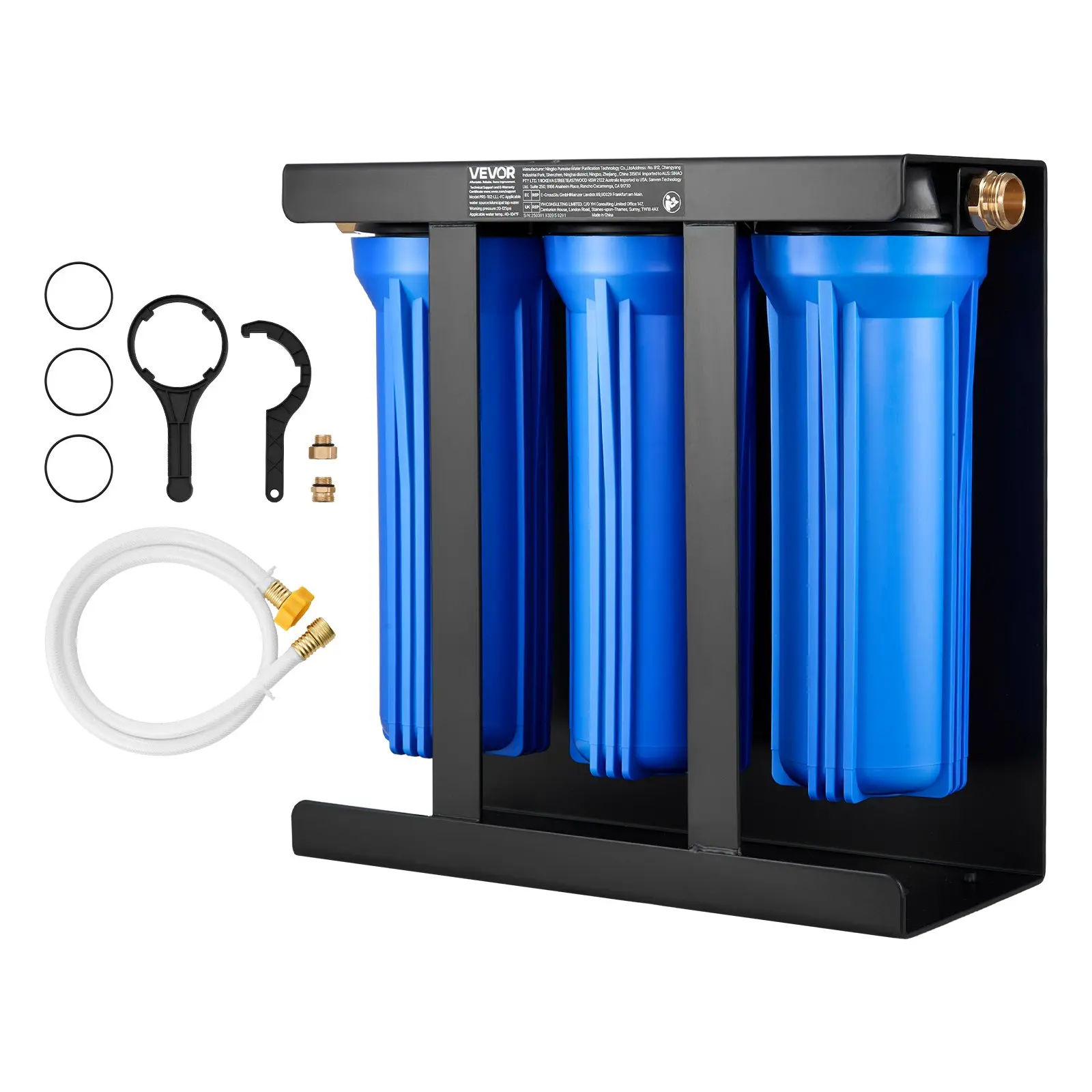 【Summerfinds】VEVOR RV Water Filtration System, PP Plastic 3-Cartridge Activated Carbon Filter with Bracket & Adapter, 2.9 GPM 7,500 gal Capacity, 14.4 x 5.7 x 14.0 in, Removes Sediments, Chlorine, Bad Tastes, Odors, Most Contaminants for RVs, Campers