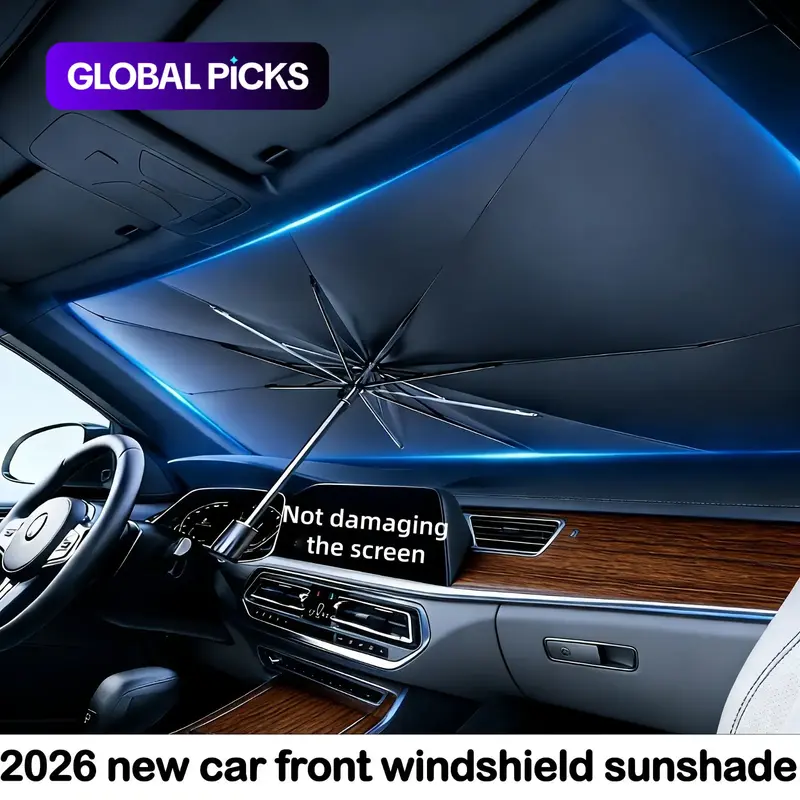 Foldable Anti-UV Windshield Sunshade Cover, Multipurpose Car Front Window Heat Protective Umbrella for SUVs, Sun Shades For Car Windows, Car Exterior Accessories for Men & Women, Windshield Shade Protector #GLOBAL PICKS